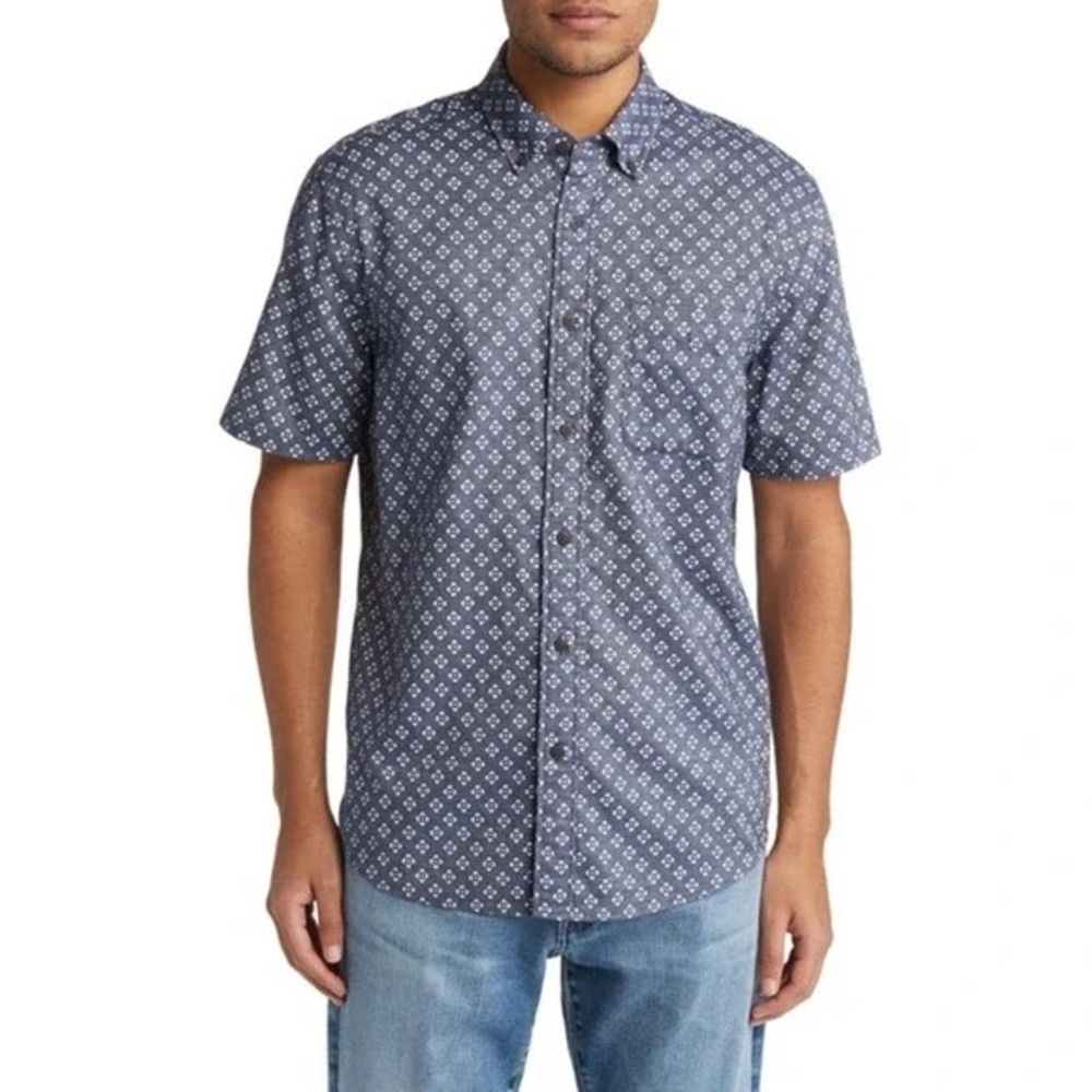 Faherty Atlas Print Playa Geo Print Short Sleeve Shirt (M5)